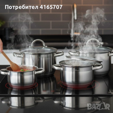 Комплект тенджери Cheffinger – 8 части инокс с капаци, за всички видове котлони, снимка 3 - Съдове за готвене - 53150717