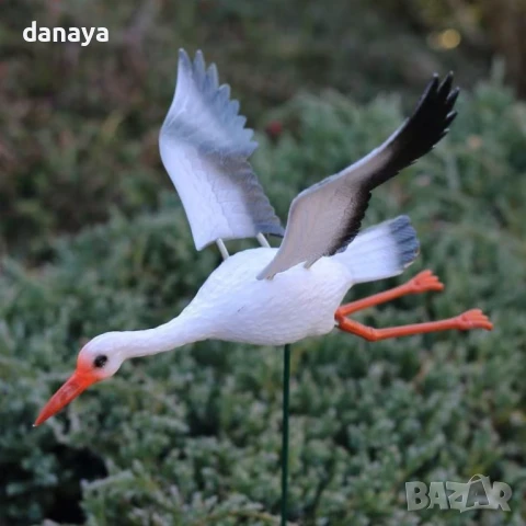 5942 Градинска декорация Щъркел на пръчка, 63 см, снимка 2 - Градински мебели, декорация  - 50695569