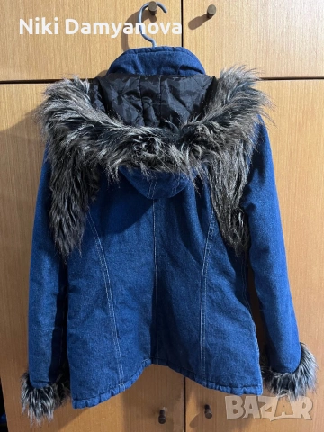 Зимно дънково яке с пух, снимка 4 - Якета - 53375545