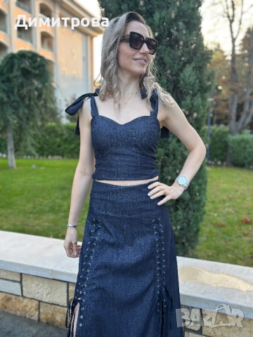 Дънков костюм с дълга пола и бюстие XS-XL, снимка 9 - Костюми - 52443319