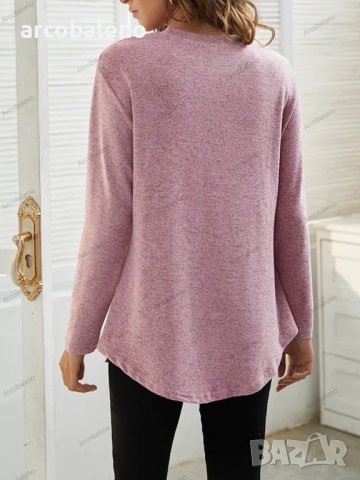 Дамска едноцветна ежедневна блуза с копчета и падащо рамо, 2цвята - 023, снимка 3 - Блузи с дълъг ръкав и пуловери - 42400236