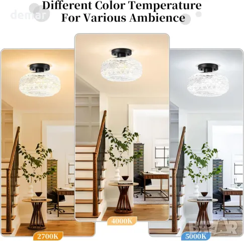 Полуизравнена таванна лампа APOTO, черна, глобус стъклен абажур, крушка не е включена, снимка 2 - Лампи за таван - 48851695