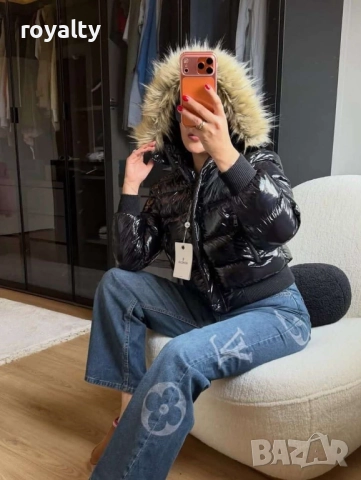 Moncler Дамско Черно Късо Зимно Яке Естествен Пух Монклер, снимка 4 - Якета - 52258896