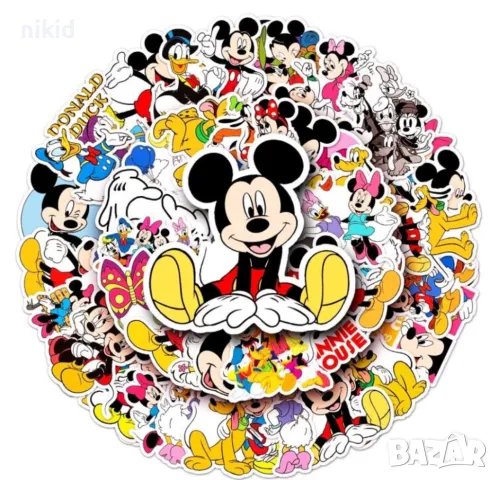 1вид 50 бр Мики и Мини Маус самозалепващи лепенки стикери за украса декор картонена торта и др парти, снимка 6 - Други - 26925673