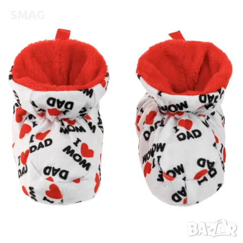 Бебешки бели буйки пантофи с принт Love Mom Dad S_1243662, снимка 2 - Бебешки обувки - 49897137