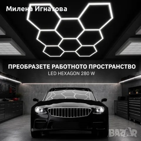 LED хексагонално осветление за гараж и работилница 280W, 6500K, 257.6×244.4 см, 35 LED панела, IP54, снимка 8 - Лед осветление - 55907534