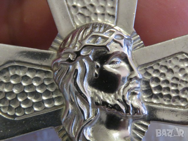 Голям старинен  мъжки сребърен кръст с лика и трънния венец на главата на Исус Христос , разпятие , снимка 2 - Колиета, медальони, синджири - 31928907