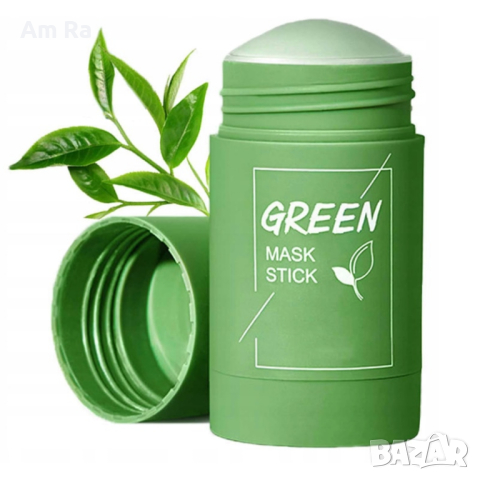 Стик маска за лице Зелена маска, екстракт от зелен чай и бяла глина, 100% органична, пречистваща, пр