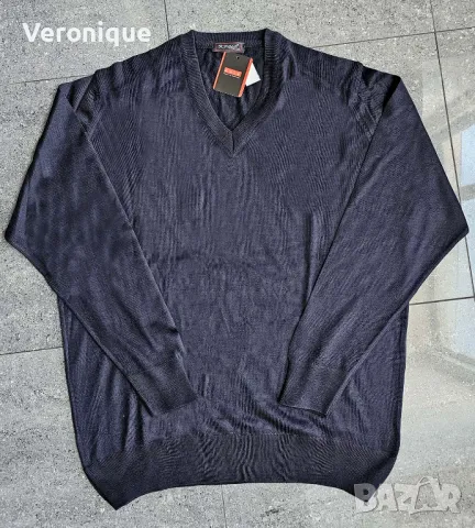 Стилен тъмносин мъжки пуловер KRIS, снимка 3 - Пуловери - 48383638
