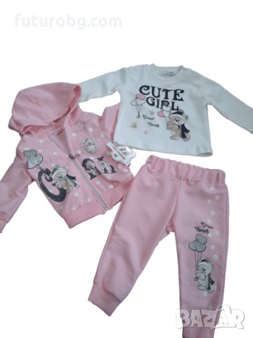 Комплект от 3 части за бебе момиче в розово и бяло, снимка 3 - Комплекти за бебе - 35410000