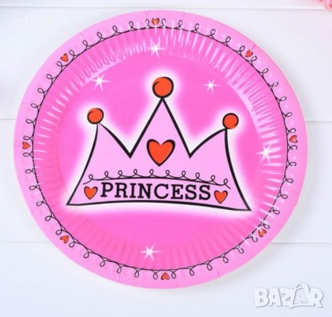принцеса princess розови 10 бр парти чинии чинийки рожден ден кръщене, снимка 1 - Чинии - 29729496