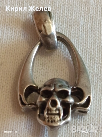 Рокерски сребърен медальон моторджийски ръчна изработка 39904, снимка 5 - Колиета, медальони, синджири - 52846914