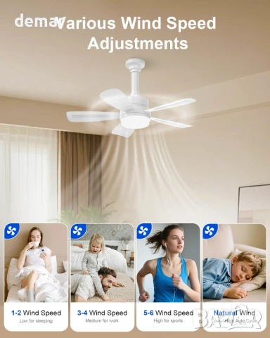 Таванен вентилатор VARICART с осветление и дистанционно управление, 2000LM LED, цокъл Е27, бял, снимка 4 - Лед осветление - 50594343