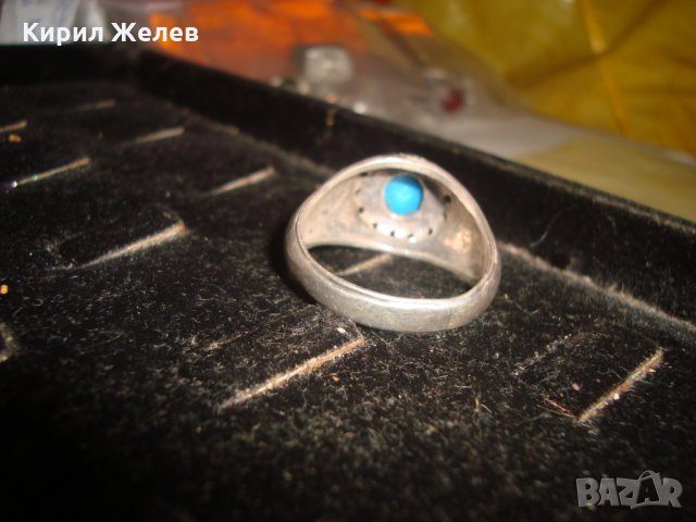 СРЕБЪРЕН ТЮРКОАЗЕН ОРНАМЕНТИРАН РЪЧНО ПРЪСТЕН СРЕБРО 925 ЮВЕЛИРНА СТАРА МАЙСТОРСКА ИЗРАБОТКА 14507, снимка 14 - Пръстени - 33737126