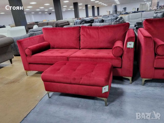 Нови Червени дивани от плат тройка,двойка и табуретка "Idol", снимка 4 - Дивани и мека мебел - 39711887