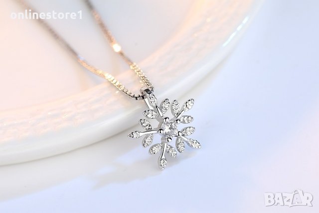 Сребърно колие - Снежинка Код: K109, снимка 3 - Колиета, медальони, синджири - 30665353