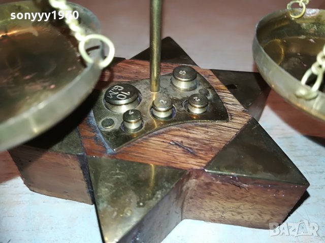 везни-18х14х10см-ретро колекция-дърво мед/месинг, снимка 5 - Колекции - 29850593