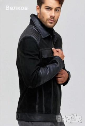 Мъжко кожено яке от велур и естествена кожа – размер L - цена 250 евро, снимка 10 - Якета - 52433533