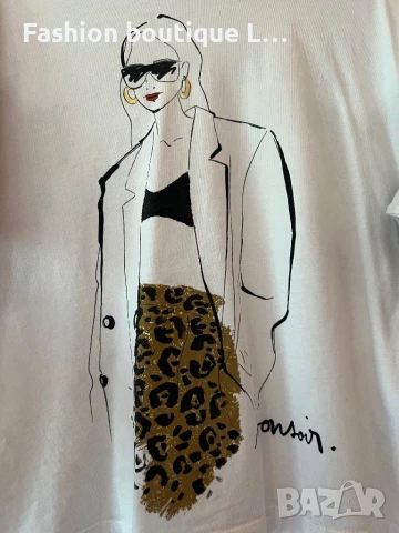 Уникална Бяла тениска с щампа на яка мацка 100% памук 🤍, снимка 2 - Тениски - 51170722