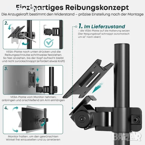 Вертикална стойка за два монитора Putilsen Mount, до 49", 2x20 кг, снимка 6 - Монитори - 55975506