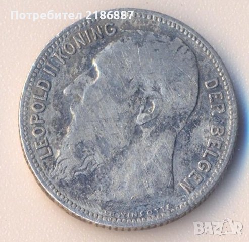 Белгия стар сребърен франк 1904 година, снимка 2 - Нумизматика и бонистика - 38320973