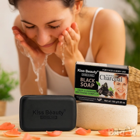 Сапун за лице и тяло с активен въглен и зелен чай – Kiss Beauty Black Soap, снимка 4 - Други - 51948744