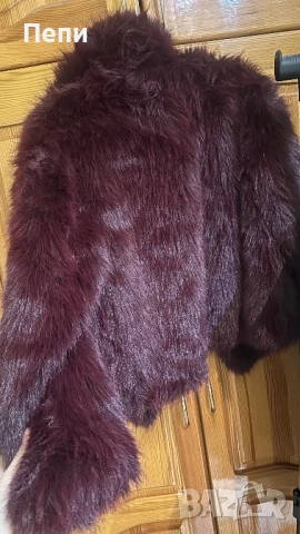 Дамско пухено палто в цвят бордо, снимка 2 - Якета - 52521246