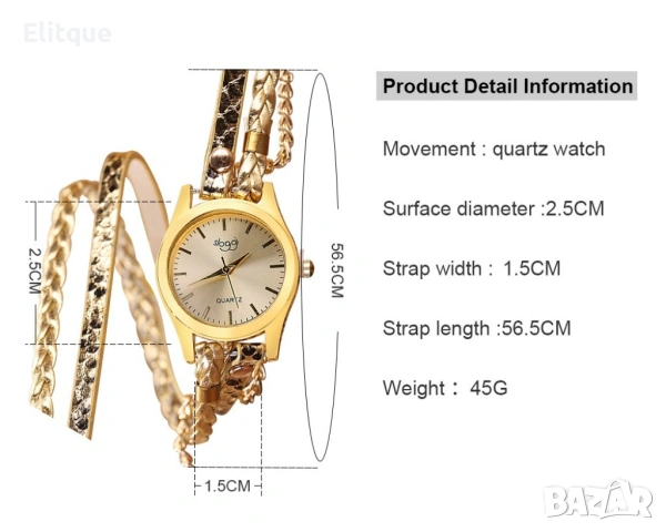 Дамски ръчен часовник тип гривна с верижки за увиване около китката. Цветове - бял или златен., снимка 14 - Дамски - 53376176