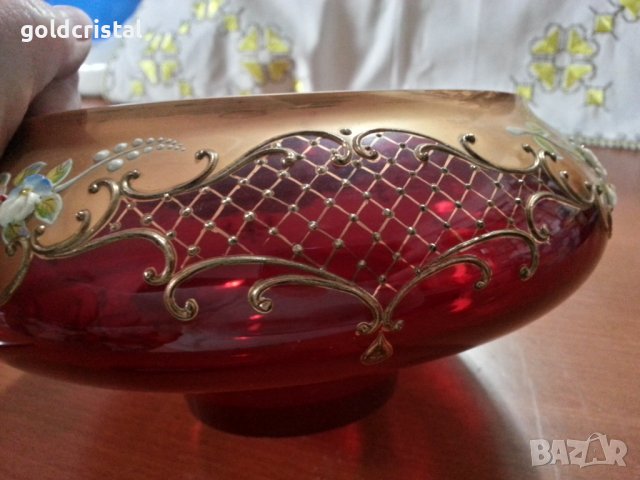 Кристална фруктиера купа ръчно рисувана , снимка 4 - Антикварни и старинни предмети - 40780338