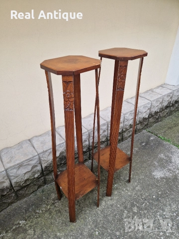 Чифт чудесни антикварни дървени високи масички цветарници , снимка 6 - Антикварни и старинни предмети - 52647833
