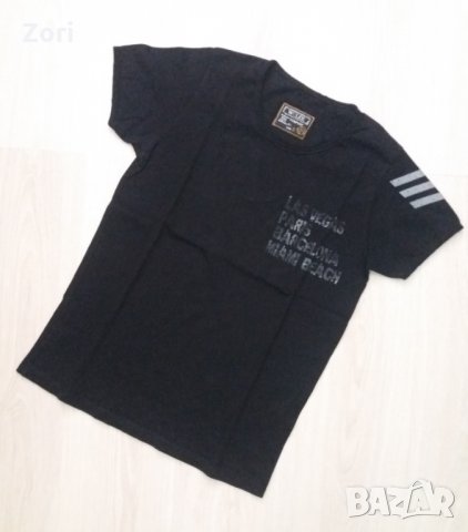 Черна памучна тениска със сива милитъри щампа на ръкава за възраст - 11-13год., снимка 1 - Детски тениски и потници - 29325418