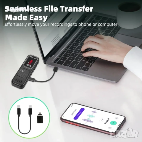 woeaozy 64 GB цифров мини диктофон - 3072 Kpbs магнитно устройство за запис, снимка 3 - Друга електроника - 53134905