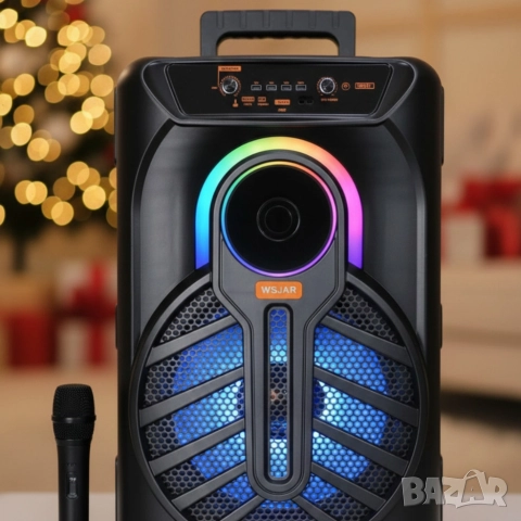 WSJAR E-8809 – Портативна караоке тонколона с микрофон и LED ефекти, снимка 2 - Тонколони - 52776370