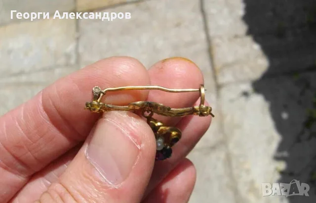 Старинна БЕЛ ЕПОК Маркова Maison Savard ФРЕНСКА СКЪПОЦЕННА БРОШКА 18К ДУБЛЕ ПОЗЛАТА АМЕТИСТИ и ПЕРЛА, снимка 3 - Антикварни и старинни предмети - 55958186