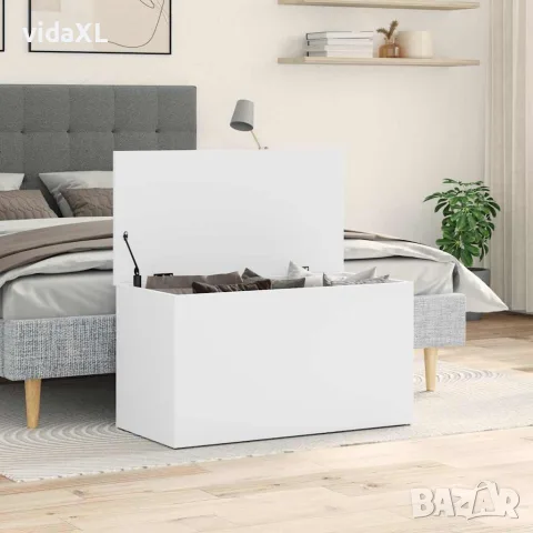 vidaXL Сандък за съхранение, бял, 84x42x46 см, инженерна дървесина, снимка 4 - Скринове - 56147768