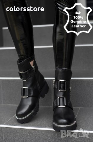 Равни боти - черна естествена кожа 9047A-68
