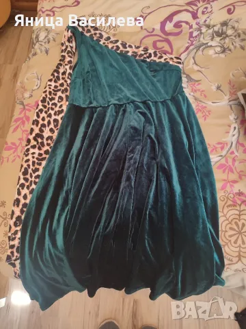 Рокля от кадифе със зелен акцент ХХЛ/XXL, снимка 3 - Рокли - 49939304