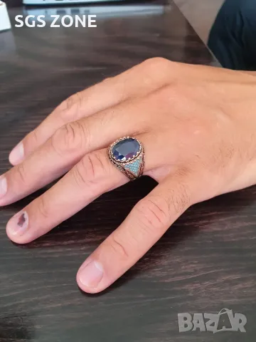 Мъжки Сребърни Пръстени с Естествени Камъни, снимка 3 - Колиета, медальони, синджири - 49988063