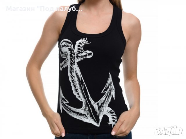 Нов дамски черен потник с трансферен печат Голяма котва, морски, снимка 3 - Потници - 29964676