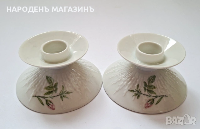 HUTSCHENREUTHER - Немски порцелан Двойка порцеланови свещници свещ , снимка 3 - Други ценни предмети - 53890489