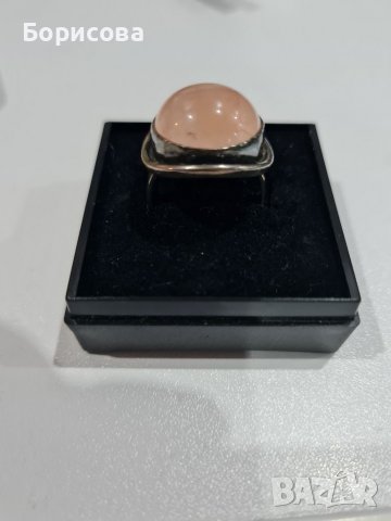 Сребърен комплект - пръстен и брошка с розов кварц, снимка 6 - Бижутерийни комплекти - 38999370