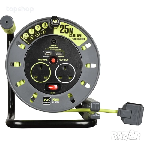 Чисто нова макара Masterplug OMU25132USL-PX Pro-XT 25 метра кабел с четири гнезда, дръжка за ..., снимка 6 - Друга електроника - 51707406
