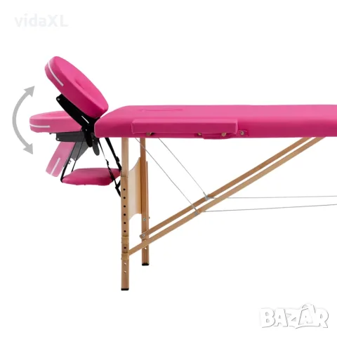 vidaXL Сгъваема масажна кушетка, 2 зони, дърво, розова, снимка 5 - Кушетки - 56146018