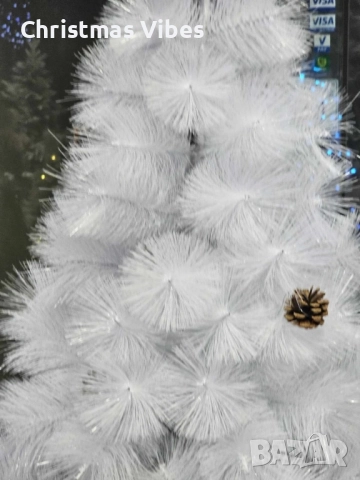 Коледна Снежно бяла елха с шишарки + пласмасова стойка. ТОП ПРЕДЛОЖЕНИЕ, снимка 16 - Декорация за дома - 52112048