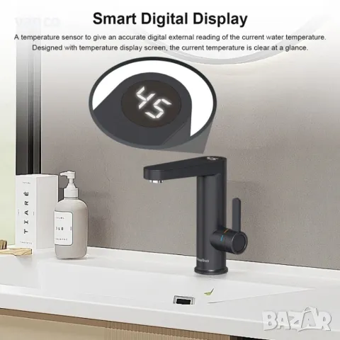 Проточен смесител с нагревател за кухня и баня Briwellna BP21-Black, снимка 12 - Смесители - 49438469