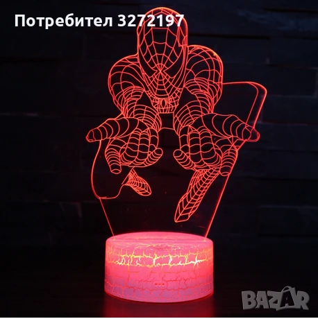 Холограмна 3D LED лампа Spider Man-дистанционно управление 16 цвята+други режими на управление , снимка 4 - Настолни лампи - 50487698