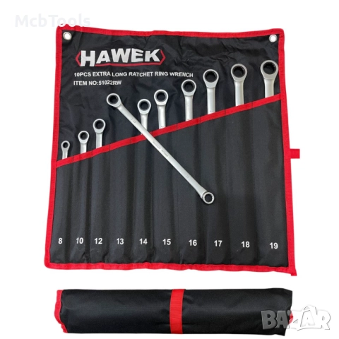 Комплект удължени ключове лули с тресчотка 8-19мм HAWEK, снимка 2 - Ключове - 51491030