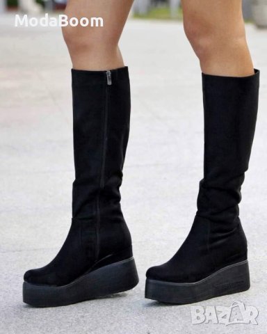 Велурени ботуши на платформа , снимка 4 - Дамски ботуши - 42914773