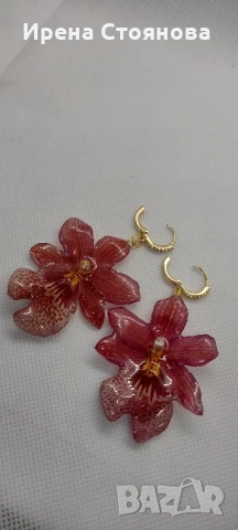 Обеци с естествен цвят на мини орхидея Miltonia. Цветче с размери 5/4,5 см. , снимка 16 - Обеци - 51090714