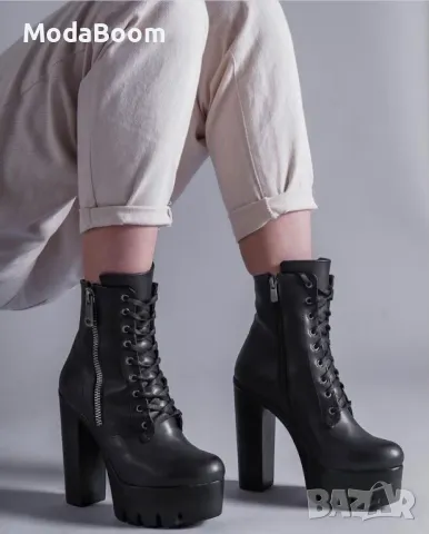 Боти на ток - Кожа